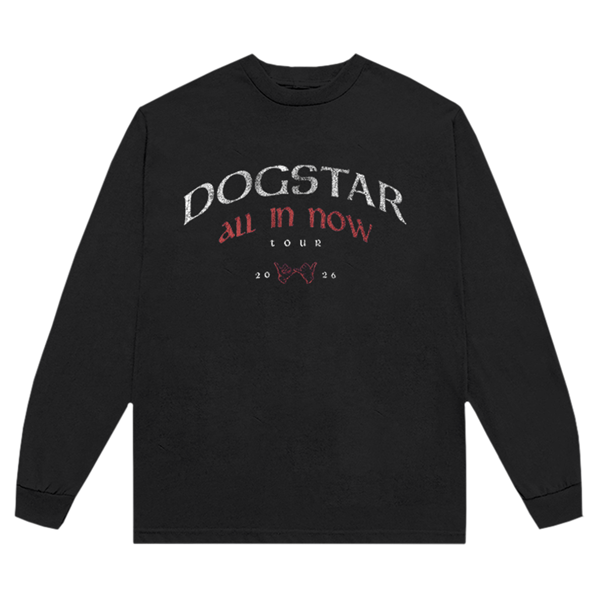Black long-sleeve shirt with 'Dogstar all in now tour' text 