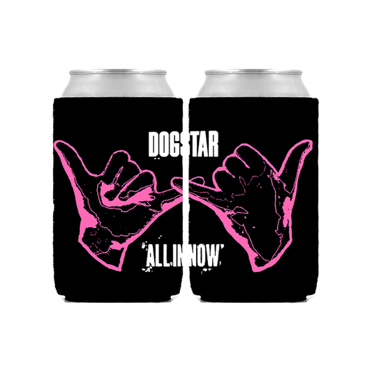Two black can coolers with pink hand signs and 'Dogstar' branding 